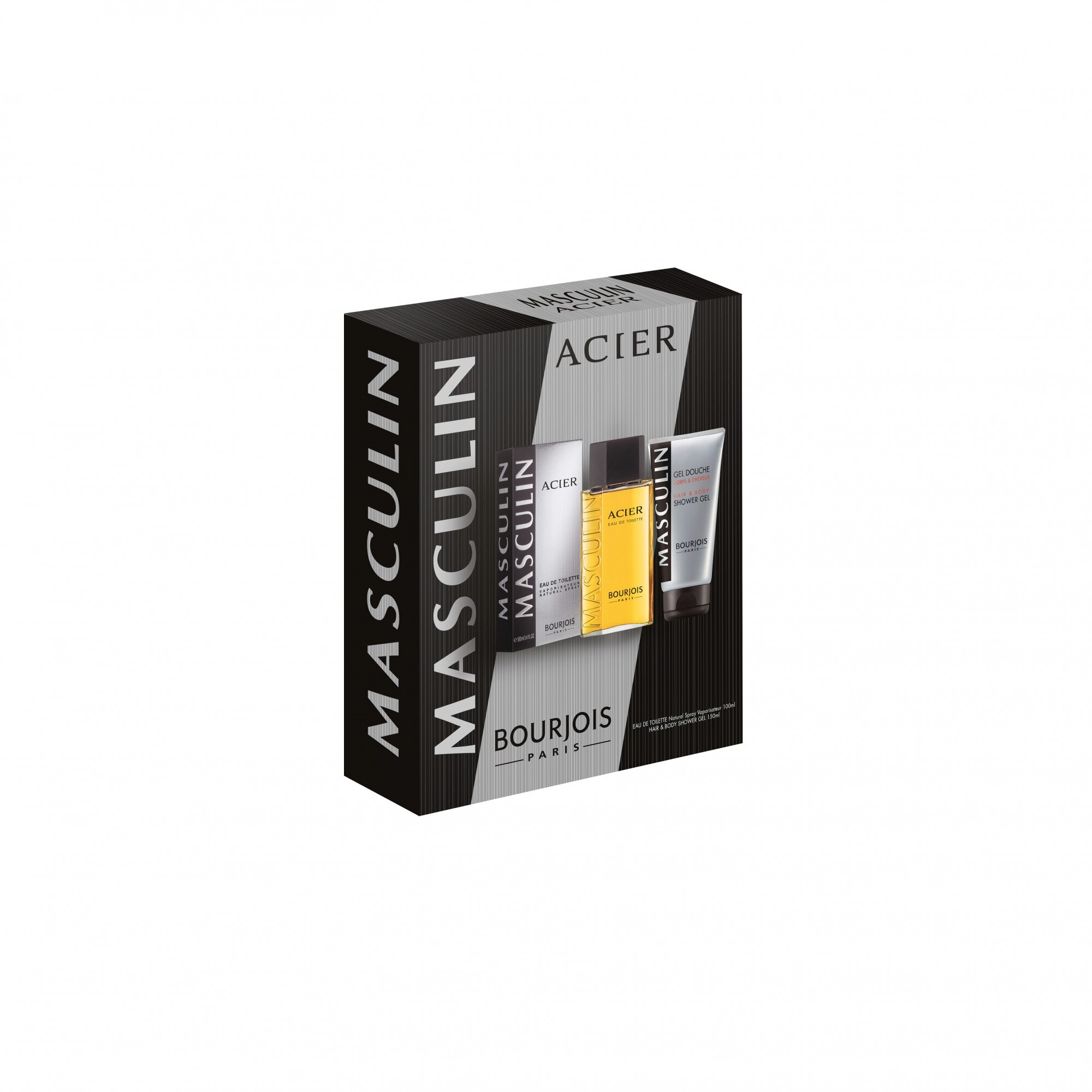 Set cadou Bourjois Acier, Barbati: Apa de Toaleta, 100 ml + Gel de dus, 150 ml