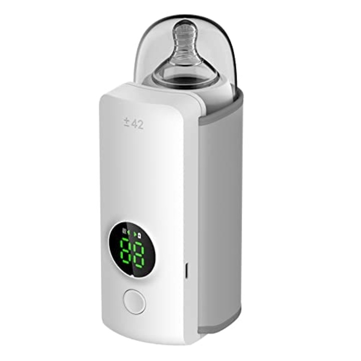 Incalzitor de biberoane portabil cu termostat automat, reglare a temperaturii 6 niveluri, afisaj, baterie de 6000 mAh, ideal pentru hranirea de noapte, calatorii se adapteaza la majoritatea biberoanelor