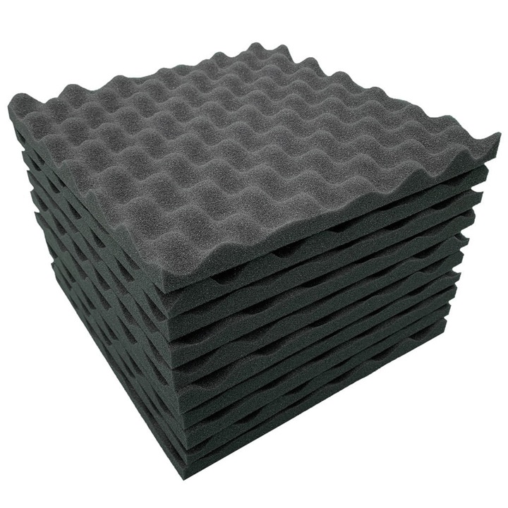 Spuma acustica YANYXR set 10 buc 30x30x2cm, absorbtie zgomot, negru