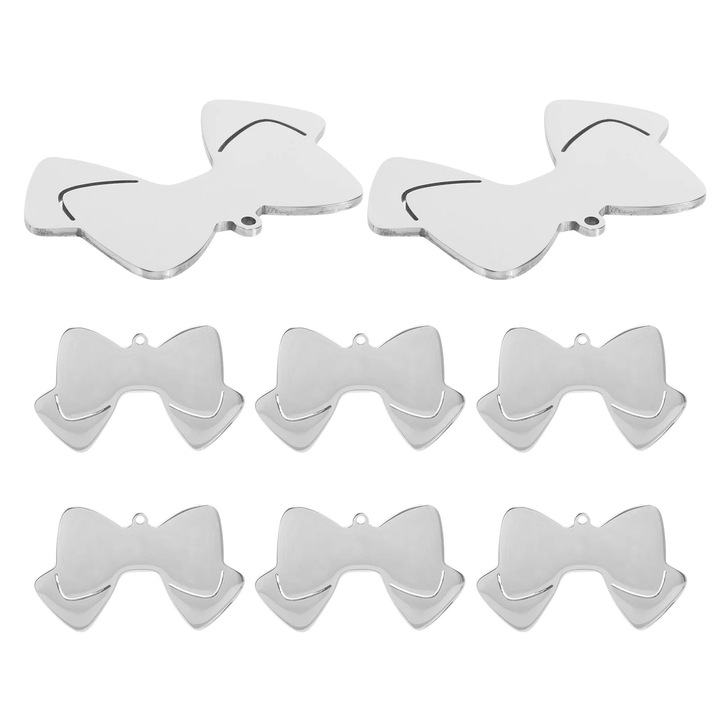 Medalion pentru caini, medalion din otel inoxidabil, forma de fundita, set de 10 bucati, dimensiuni 5x3x0.2cm