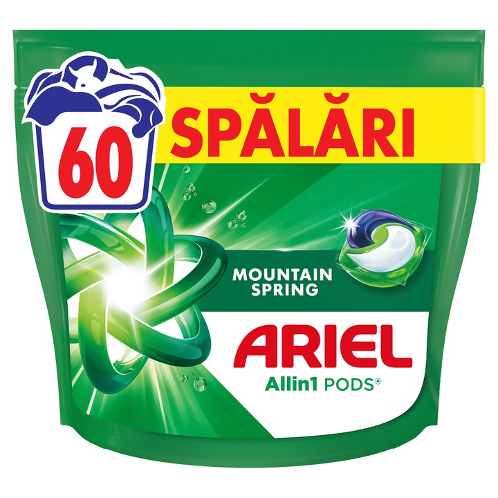 Detergent de rufe capsule Ariel Allin1 PODS Mountain Spring, 60 Spalari