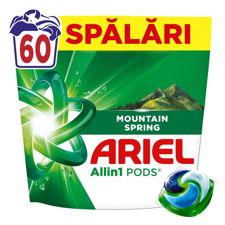 Капсули за пране Ariel Allin1 PODS Mountain Spring, 60 пранета