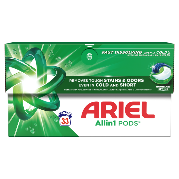Detergent de rufe capsule Ariel Allin1 PODS Mountain Spring, 33 Spalari