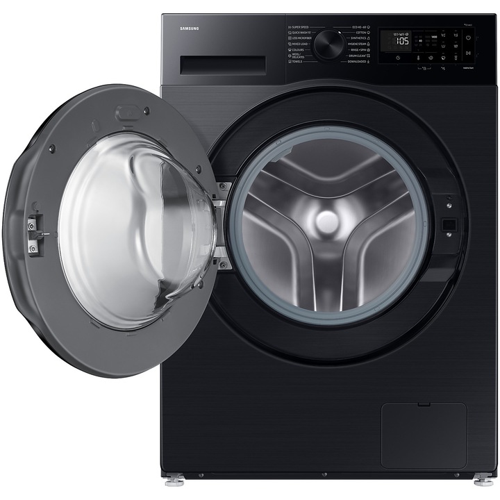 Masina de spalat rufe slim Samsung WW90DG5G34ABLE, 9 kg, 1400 rpm, Clasa A, AI Ecobubble, Super Speed 39, SpaceMax, Hygiene Steam, Smart Things, Digital Inverter Motor, Negru