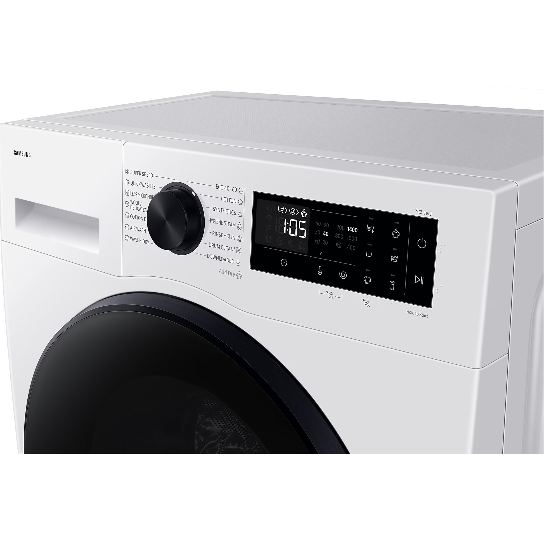 Masina de spalat rufe slim cu uscator Samsung WD90DG5G34BELE, Spalare 9 kg, Uscare 5 kg, 1400 rpm, Clasa A, AI Ecobubble, Super Speed 39, Space Max, Hygiene Steam, Digital Inverter Motor,Alb