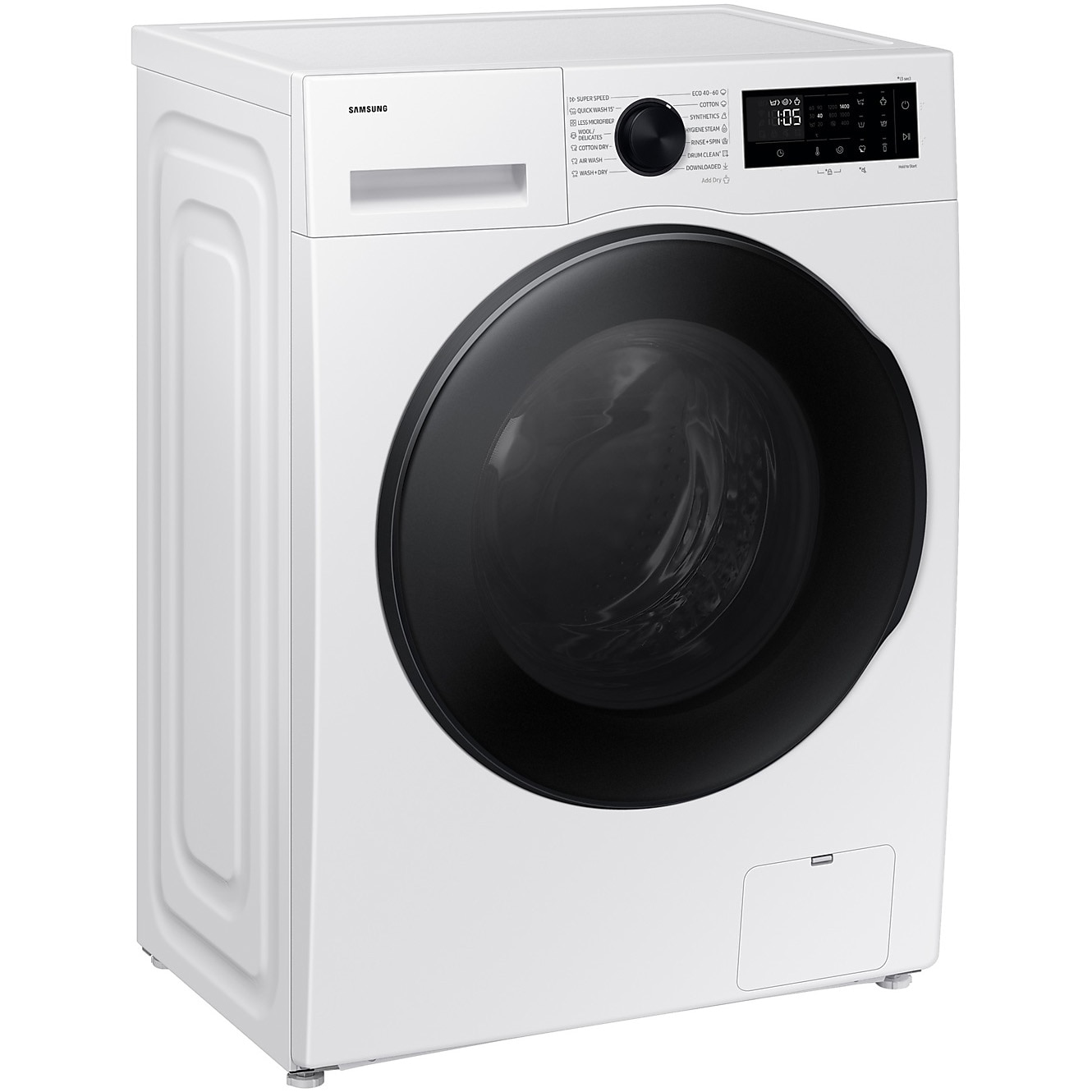 Masina de spalat rufe slim cu uscator Samsung WD90DG5G34BELE, Spalare 9 kg, Uscare 5 kg, 1400 rpm, Clasa A, AI Ecobubble, Super Speed 39, Space Max, Hygiene Steam, Digital Inverter Motor,Alb