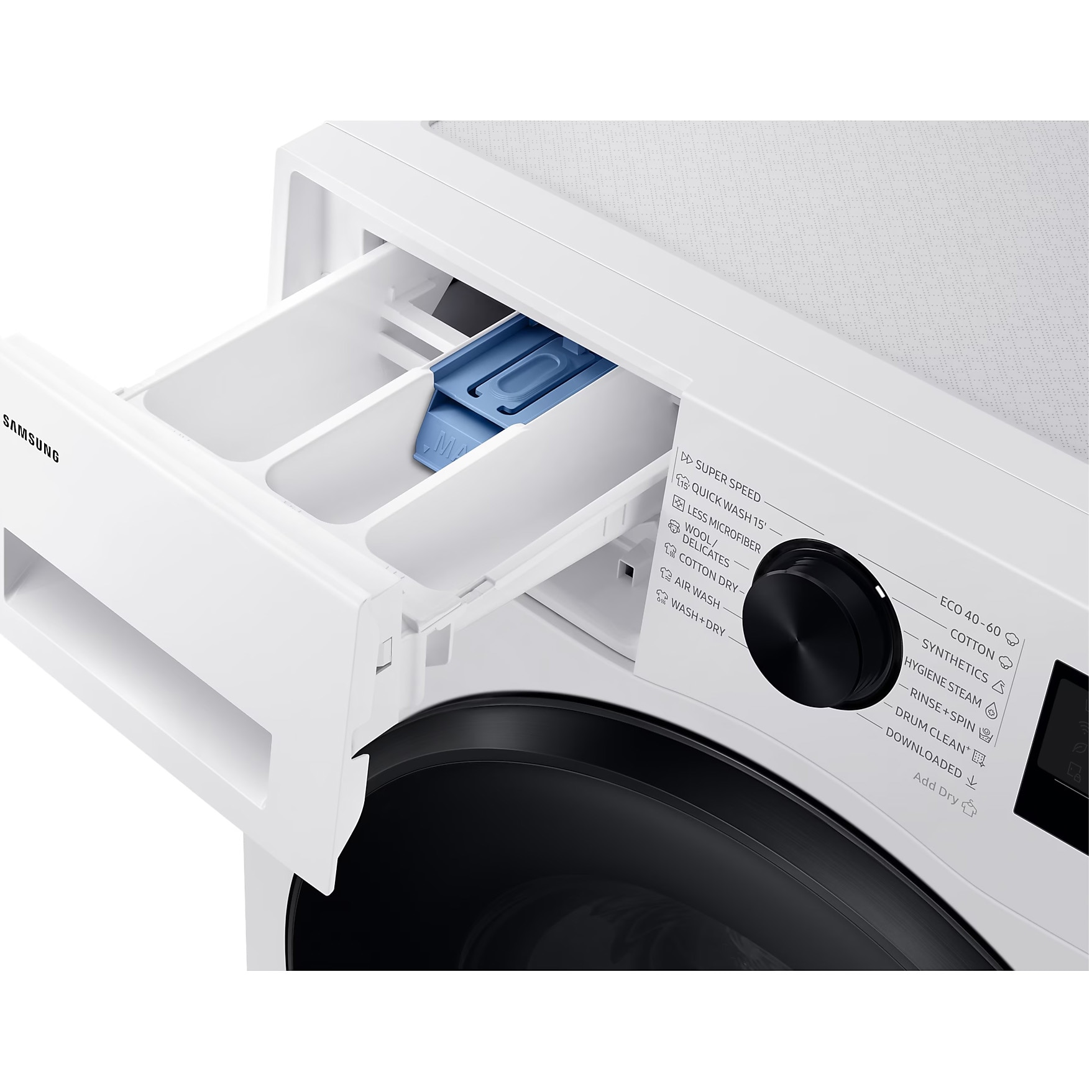 Masina de spalat rufe slim cu uscator Samsung WD90DG5G34BELE, Spalare 9 kg, Uscare 5 kg, 1400 rpm, Clasa A, AI Ecobubble, Super Speed 39, Space Max, Hygiene Steam, Digital Inverter Motor,Alb