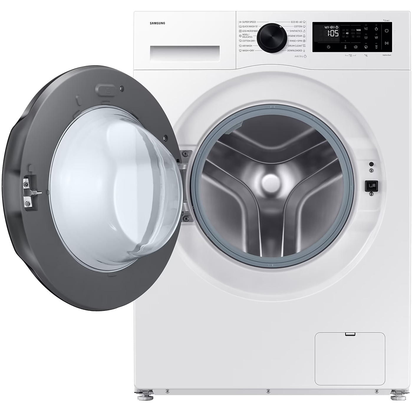 Masina de spalat rufe slim cu uscator Samsung WD90DG5G34BELE, Spalare 9 kg, Uscare 5 kg, 1400 rpm, Clasa A, AI Ecobubble, Super Speed 39, Space Max, Hygiene Steam, Digital Inverter Motor,Alb