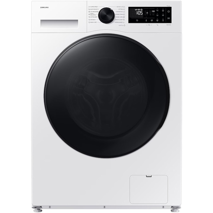 Пералня със сушилня Samsung WD90DG5G34BELE, 9 кг пране, 5 кг сушене, 1400 об/мин, клас A, AI Ecobubble, Super Speed 39, Space Max, Hygiene Steam, дигитален инверторен мотор, бяла