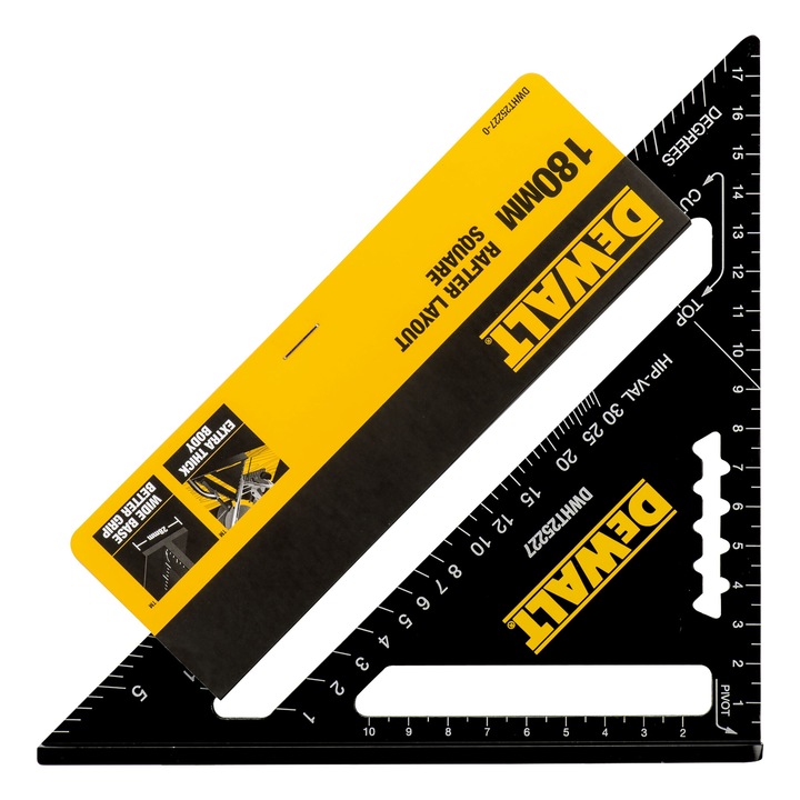 Echer metalic multifunctional DeWALT DWHT25227-0, 180 mm lungime, din aluminiu turnat, baza ferma, gradatie dubla, scala 90 grade cu precizie de 1 grad