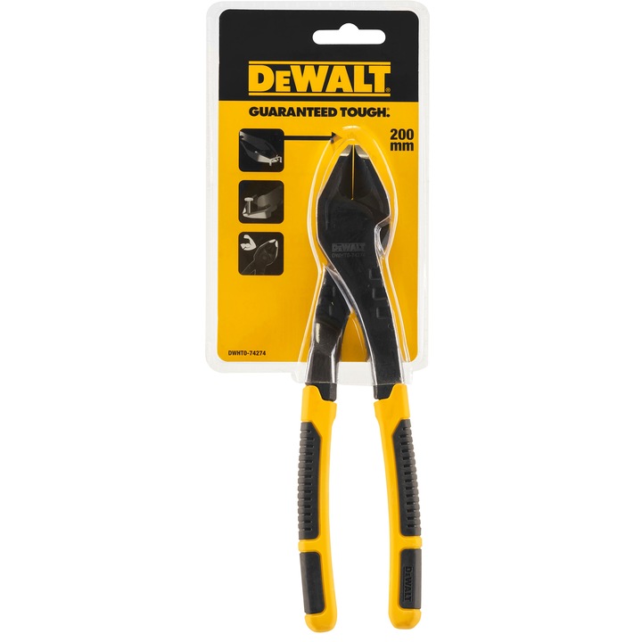 Cleste 200 mm pentru taiere diagonala DeWALT DWHT0-74274, functionalitate 2-in-1 pentru taiere si scoatere cuie si capse, design cu prindere la nivel pentru a evita agatarea, lame calite prin inductie durabile, cap profil redus pentru spatii inguste