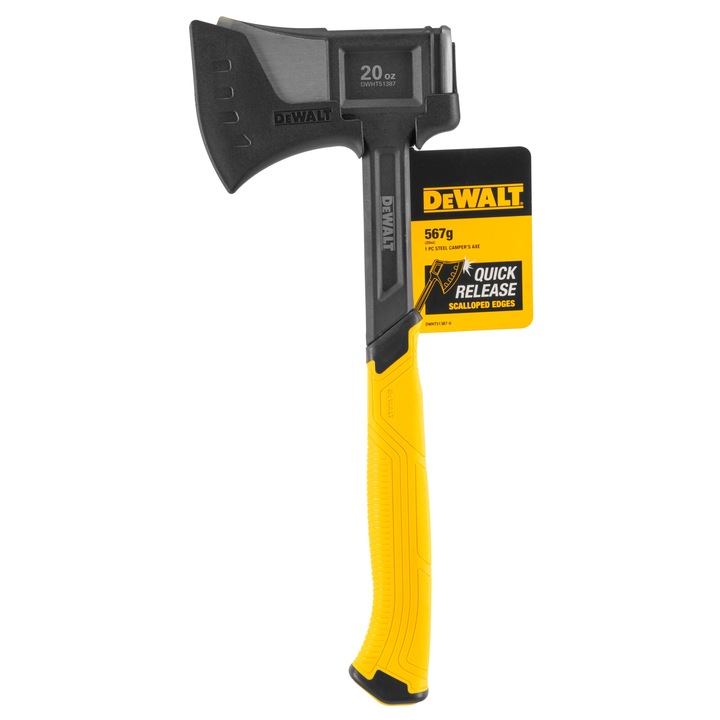 Topor camping 567 g DeWALT DWHT51387-0, lama decupata, teaca protectie, constructie otel durabil, absorbtie vibratii, ideal pentru activitati forestiere si outdoor, taiere eficienta si sigura, rezistenta in medii aspre