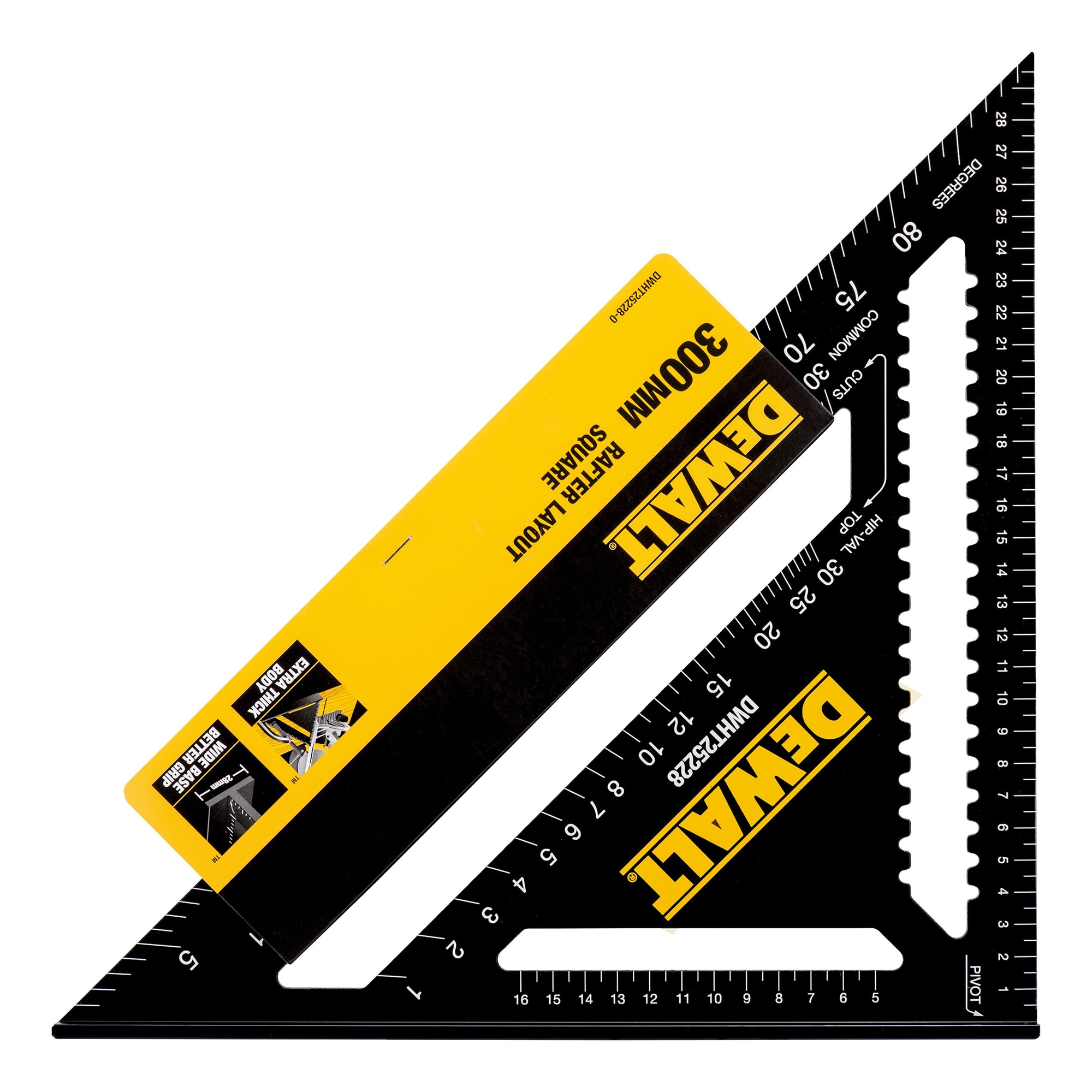Echer metalic multifunctional DeWALT DWHT25228-0, 300mm lungime, din aluminiu turnat, baza ferma, gradatie dubla, scala 90 grade cu precizie de 1 grad