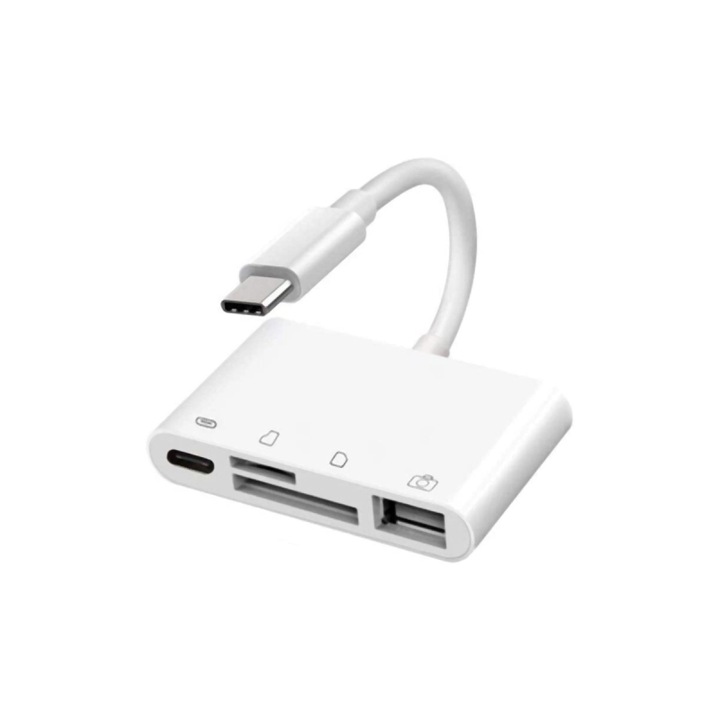 USB-C Hub NK108LTC, USB-A - USB-C - SD - microSD, Grip Pro, Q16, Fehér