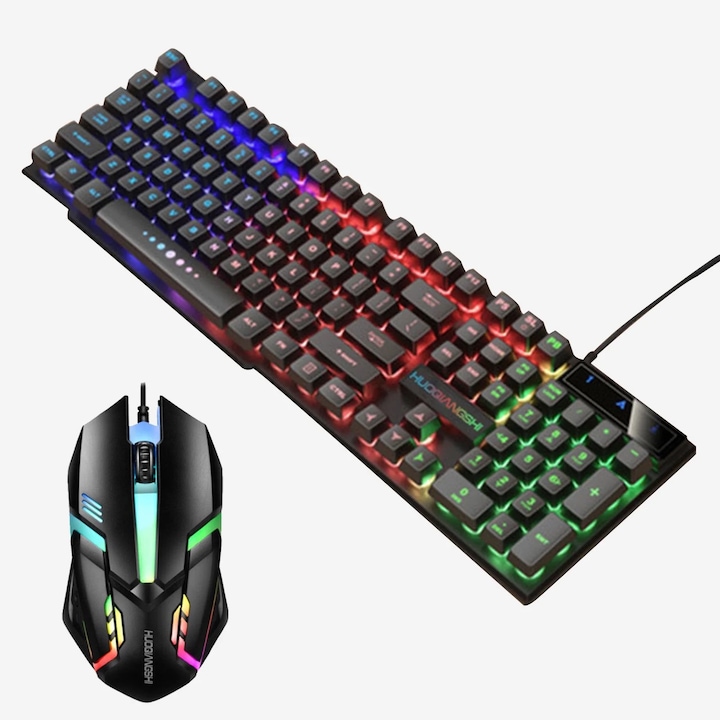 Set tastatura si mouse cu iluminare, 104 taste, negru, 43.8x12.5x3cm