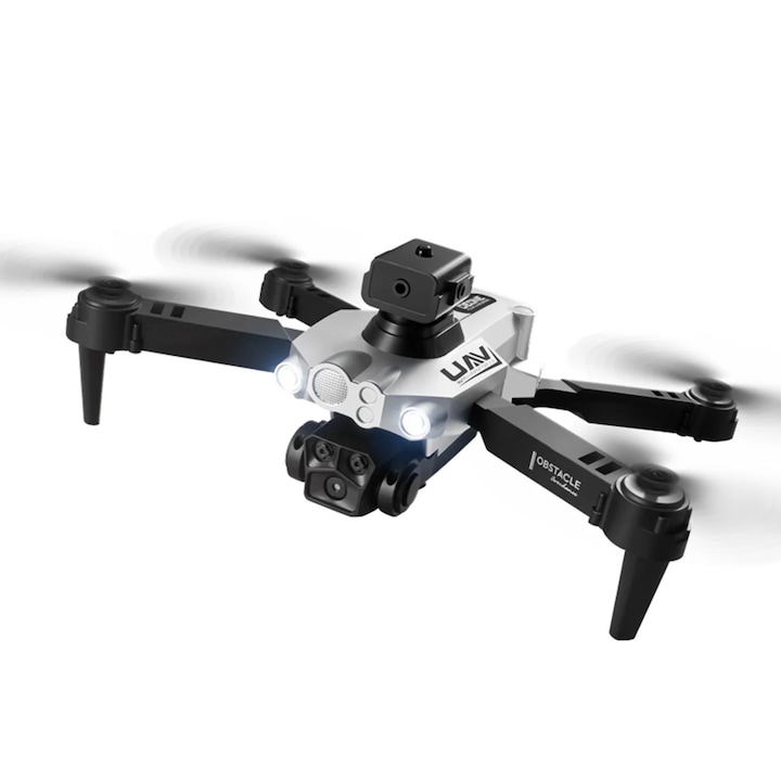 FPV drón 4K kamerával, magasságtartó móddal, összecsukható kialakítással, fekete, méretek 9,45x9,05x3,15 hüvelyk