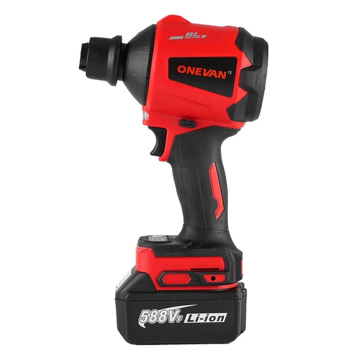 Akkus légfúvó, Onevan, 1500W, 80000RPM, 2 elem, ergonomikus kialakítás, többszínű