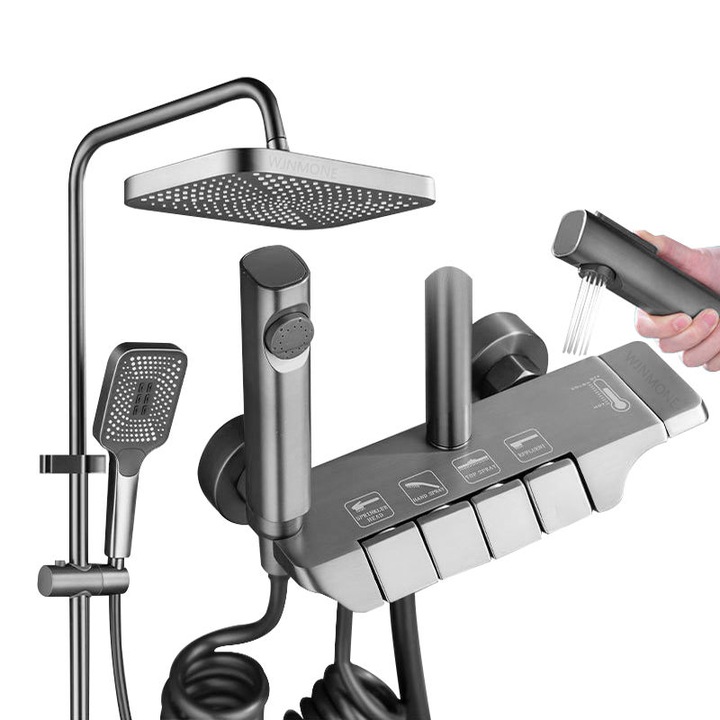 Coloana de Dus ELITY ® Smart, Comenzi Piano, 4 Moduri de Pulverizare, Rotatie 360°, Tehnologie de Pulverizare cu Aer, Materiale Premium, Para Dus,, Robinet Ascuns, Gri
