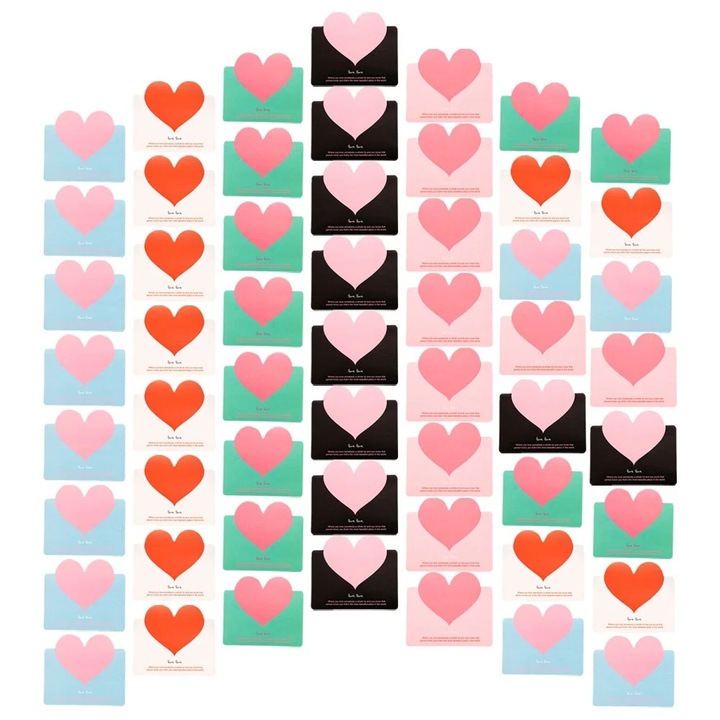 Set de felicitari cu design in forma de inima, multicolor, 100 bucati, 9.80x8.50x0.10cm