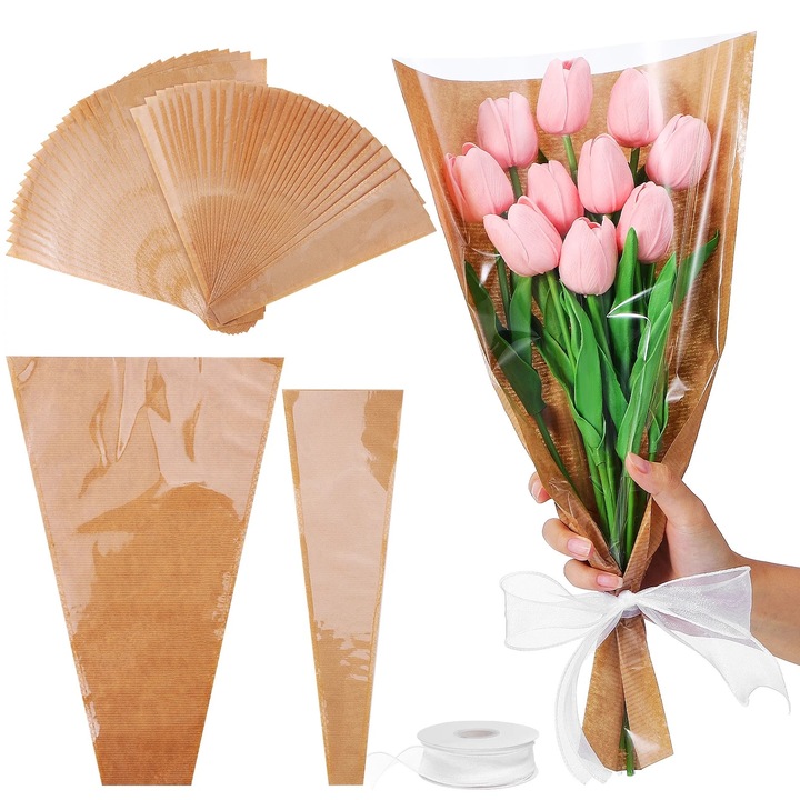 Set ambalaje pentru buchete de flori, Hartie, Maro