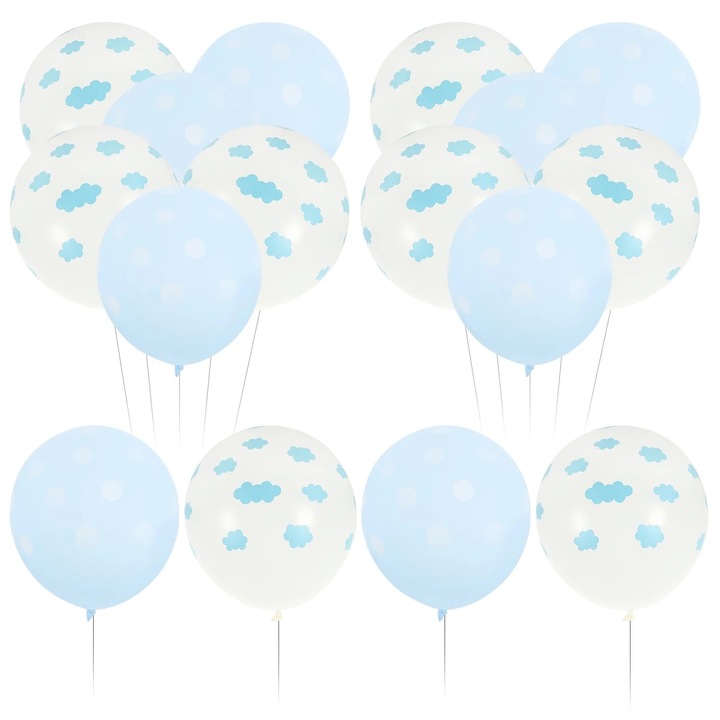 Set 100 Baloane Latex Tiparite cu Model Cer si Nori, Culoare Multicolor, 12x6x0.1cm
