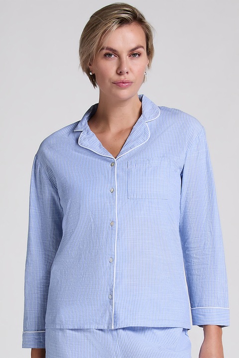 Hunkemoller, Bluza de pijama din bumbac cu model in dungi, Albastru lavanda