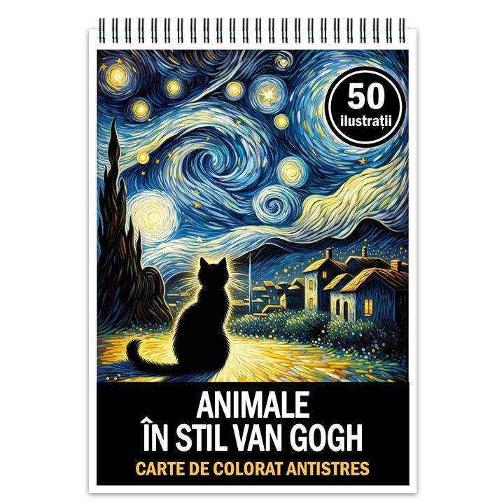 Anti-stressz kifestőkönyv, 50 illusztráció Állatok Van Gogh stílusban, Formátum: A5, Cadouri Legendare Kiadó