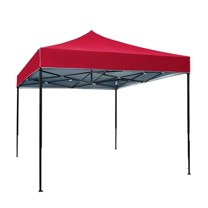 Cort Pliabil Evenimente, Cadru Metalic, 2 x 3 m, OPTIM SOLUTION, pentru Gradina, Terasa, Exterior, Impermeabila, Protectie UV, Ploaie, Deschidere Tip Harmonica, Invelis Material Textil Oxfort 700D, Fixare Rapida, Usoara, Picioare Telescopice, XTO, Rosu