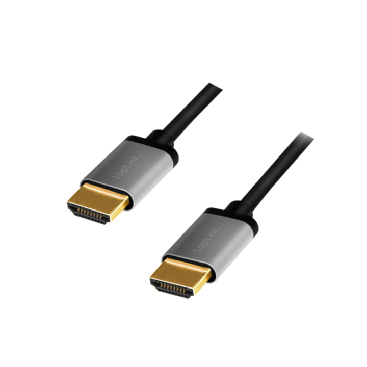 Cablu video LOGILINK, HDMI (T) la HDMI (T) 2.0, 1m, conectori auriti, rezolutie maxima 4K (3840 x 2160) la 60 Hz, aluminiu, triplu ecranaj, negru-gri