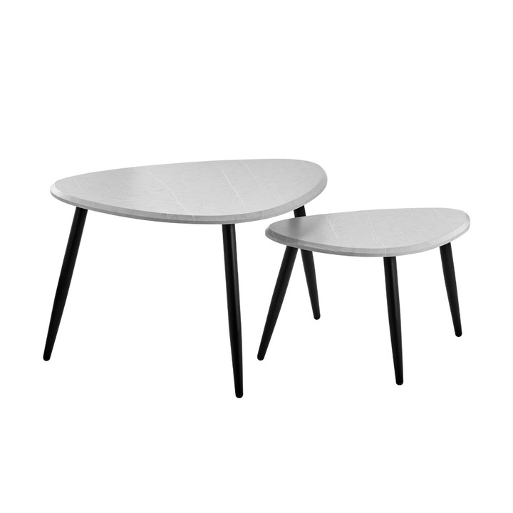 Set 2 masute cafea, MMB-YM076, gri si negru, 80 x 60 x 47 cm