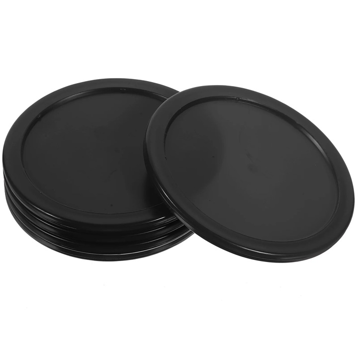 Set 5 Piese Puck-uri Air Hockey, Plastic, Negru, 6.50x6.50x0.40cm