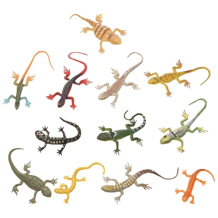 Set 12 jucarii gecko realiste, 13x6x2cm