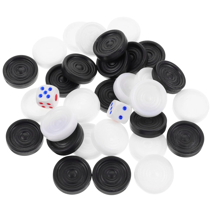 Set piese de sah din plastic, alb-negru, 2.20x2.20x0.60cm si 1.00x1.00x1.00cm