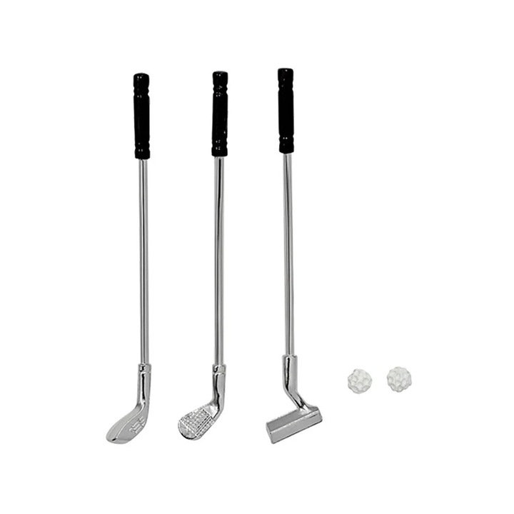 Set mini golf cu mingi, decoratiune pentru casa, argintiu si negru, 6.30x0.90x0.30cm
