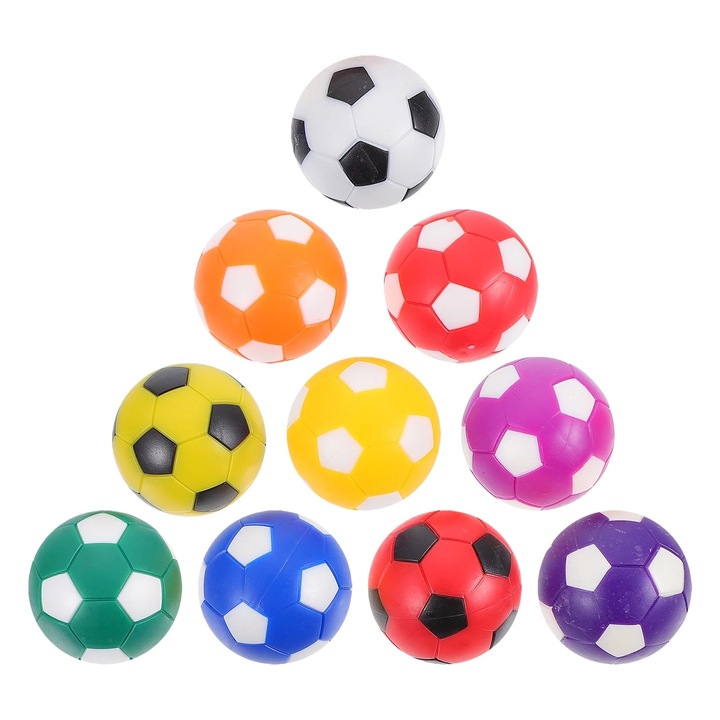Set 10 mingi de schimb pentru mese foosball, plastic, colorate, 3.60x3.60x3.60cm