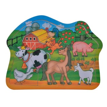 Puzzle incastru lemn, 9 piese, ferma , 3 ani+ Puzzle incastru lemn, 9 piese, ferma , 3 ani+