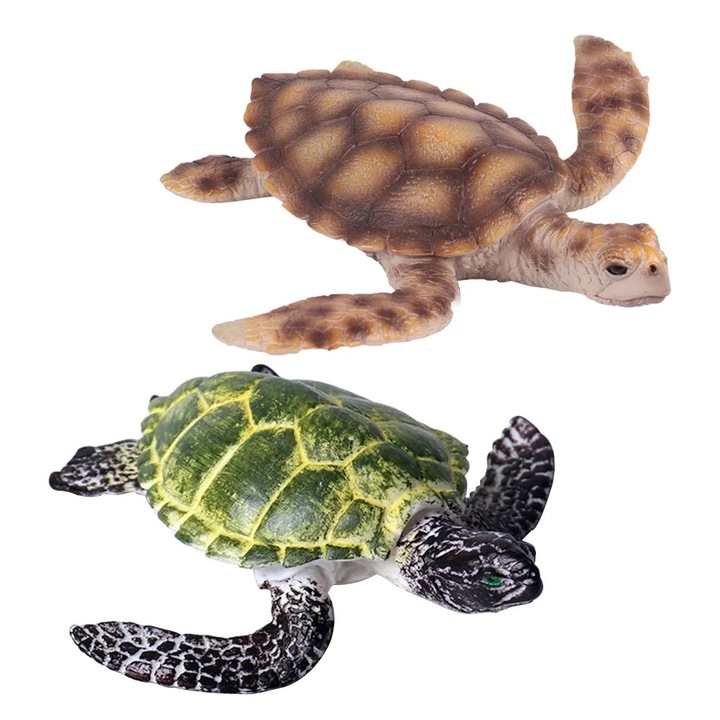 Set figurine testoase marine, 2 bucati, plastic, multicolor, dimensiuni mari 12x13x3cm si mici 8x5x3.5cm