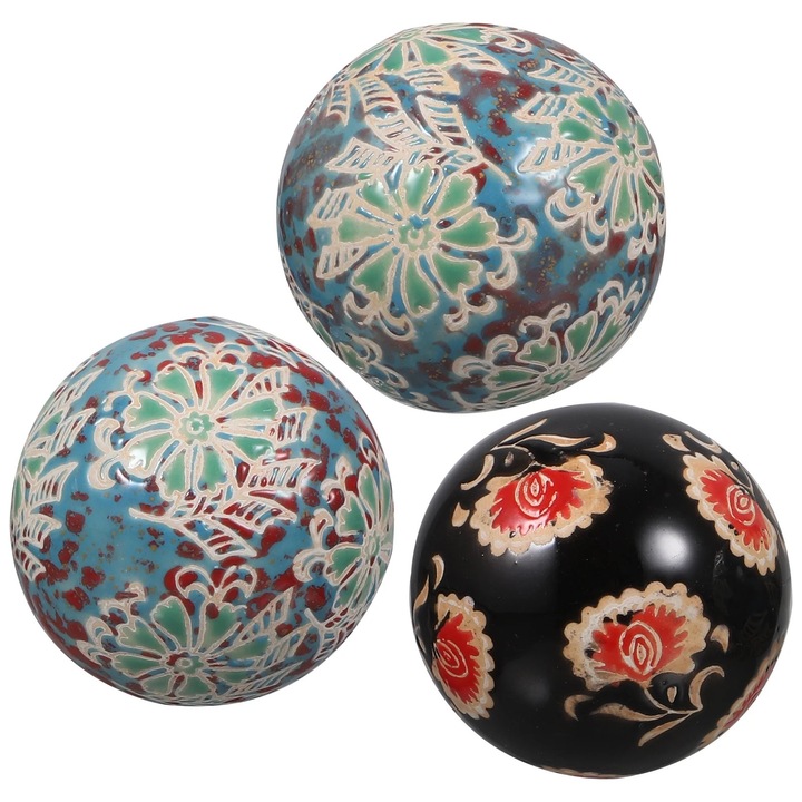 Set 3 mingi ceramice plutitoare, decorare piscina, 6x6x6cm, multicolor
