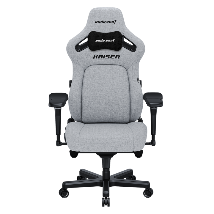 Scaun de gaming, Anda Seat, Kaiser 4 XL, Material textil (Fabric), Gri, Spuma AD Mold, Sezut activ, Cotiere magnetice 4D, Baza intarita din aluminiu, Inaltime maxima: pana la 210 cm, greutate maxima: 180 kg