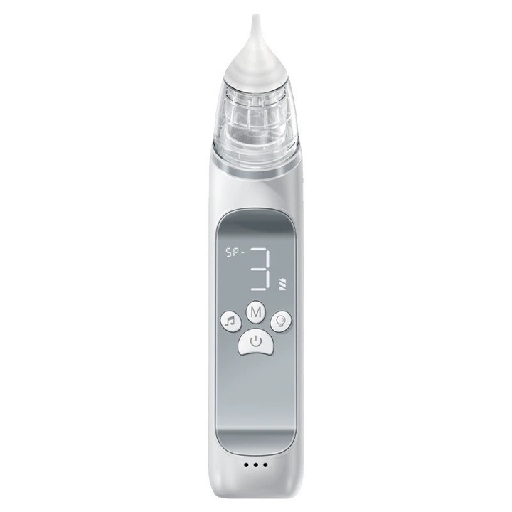 Aspirator nazal electric pentru copii, 3 niveluri de aspiratie, cu muzica si lumini, 0-8 ani, set cu accesorii