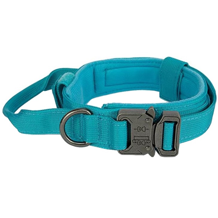 Zgarda Army pentru Caini, Maner control, Marime XL, Prindere Arici si Catarama, Textil, Albastru