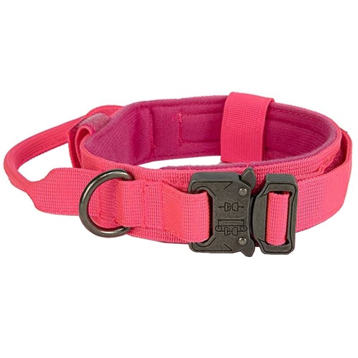 Zgarda Army pentru Caini, Maner control, Marime XL, Prindere Arici si Catarama, Textil, Roz