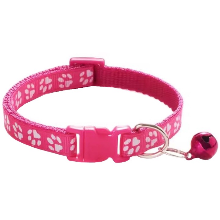 Zgarda Clopotel pentru Animale mici, Marime S, Design labute, Prindere cu Catarama, Textil, Roz inchis