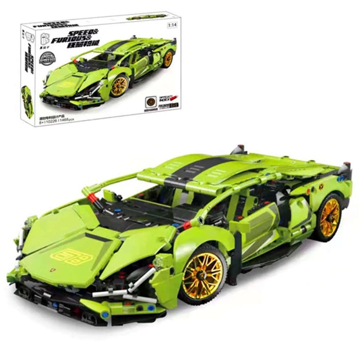 Set constructie Masina sport Lamborghini Sian, 1468 piese, model detaliat, K-box