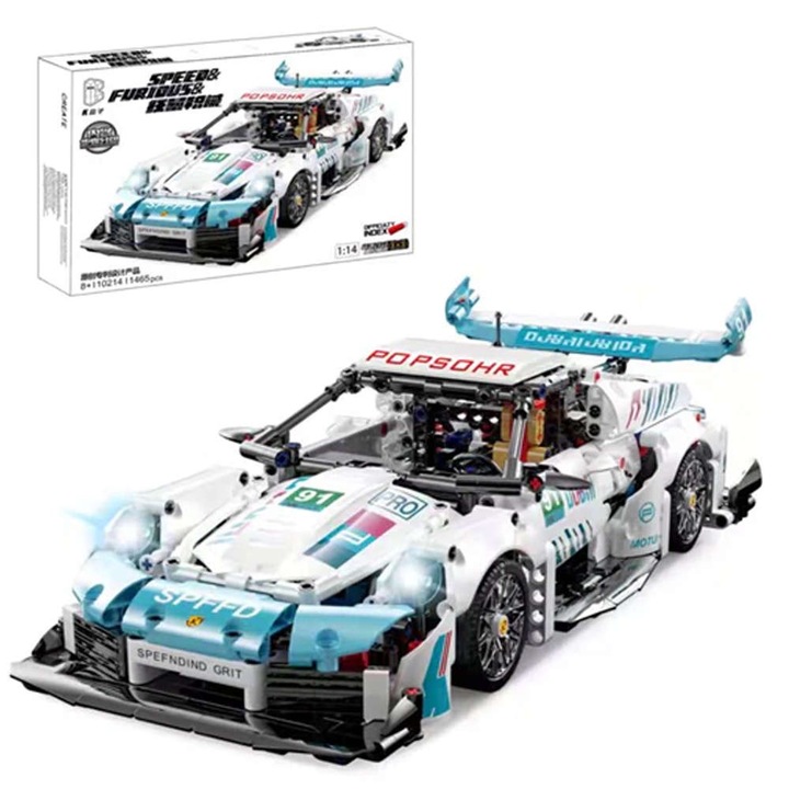 Porsche 911 Sportautó Építő Szett, 1465 db, részletes modell, K-box