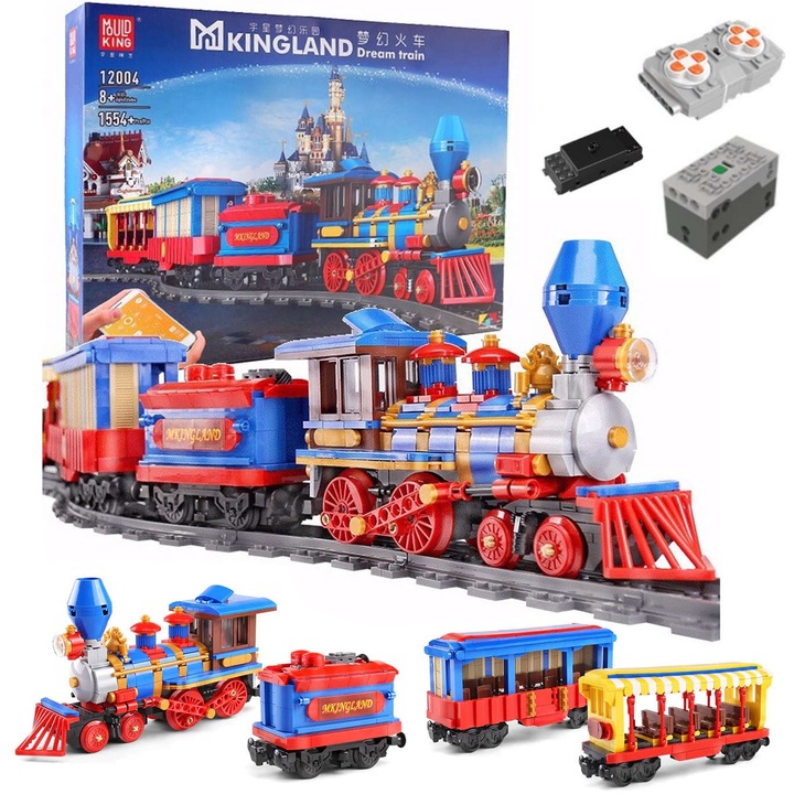 Конструктор Дистанционно управляван влак с вагони, 1502 части, управление чрез приложение или дистанционно управление, включени релси