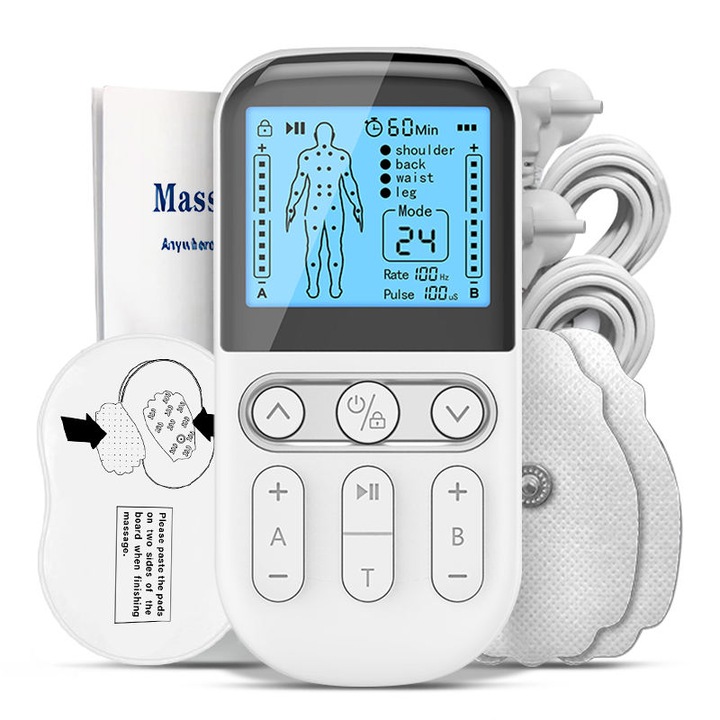 Aparat de Masaj cu Electrostimulare Profesional Zennic® Bodytech pentru Fizioterapie/Electroterapie/Recuperare Musculara/Ameliorare Dureri cu 24 Moduri de Masaj, Dual Channel, Alb, Ideal Pentru Orice Parte a Corpului