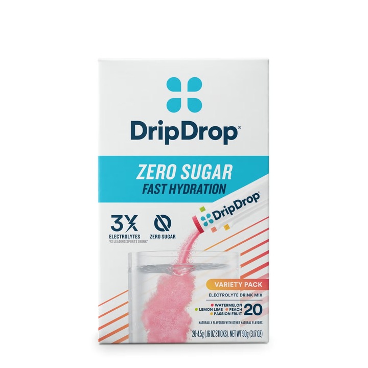 DripDrop® Electrolyte Drink Mix Variety, Electroliti fara Zahar cu Diferite Arome, 90 g
