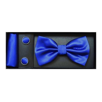 Set papion cu butoni si batista Mistery, Albastru, Matase Set papion cu butoni si batista Mistery, Albastru, Matase