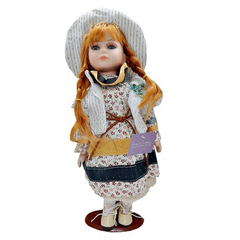 Papusa de portelan Susan 30cm, Cu palarie, Par roscat Papusa de portelan Susan 30cm, Cu palarie, Par roscat